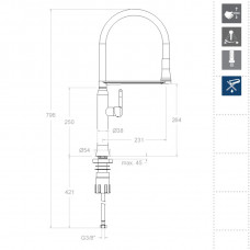 Смеситель кухонный с магнитным держателем и гибким изливом KITCHEN MAGNET 386801MA