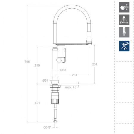 Смеситель кухонный с магнитным держателем и гибким изливом KITCHEN MAGNET 386801MA Смеситель кухонный с магнитным держателем и гибким изливом KITCHEN MAGNET 386801MA