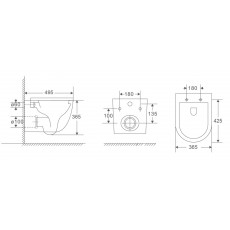 Унитаз подвесной ZILI DO ZS-046E-UQ3 ГЕКТОР б/ободкаТОРНАДО/TORNADO г/вып/дюроп490*370*360мм