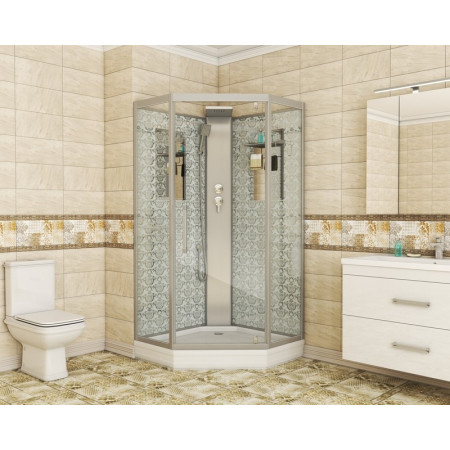 Душевая кабина Niagara Luxe NG-7717WBK (100x100х210) низкий поддон(15см),дверь распашная,стенки серебро,без крыши,4 места