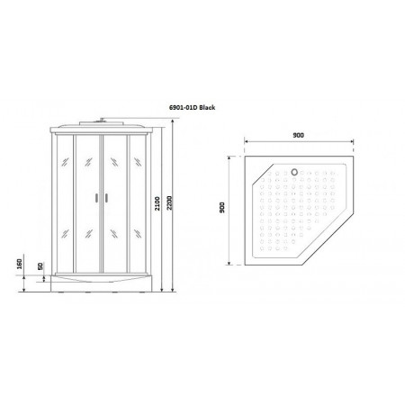 Душевая кабина Niagara Premium NG-6901-01D BLACK (90х90х220) низкий поддон(16 см),черный,стекло тонированное,4 места
