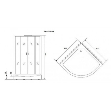Душевая кабина Niagara Premium NG-6902-01 BLACK (100х100х210) низкий поддон(16 см),черный,стекло тонированное,4 места