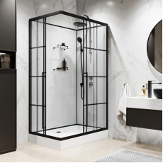 Душевая кабина Niagara Standart ST120/80/15QR/KL/BKT (120х80х225) поддон низкий(15см),черный,стекло прозрачное,3 места