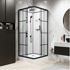 Душевая кабина Niagara Standart ST90/15QL/KL/BKT (90х90х225) низкий поддон(15см),черный,стекло прозрачное,3 места