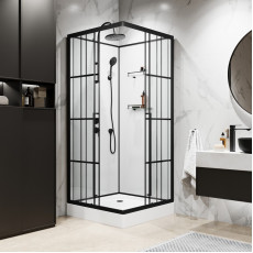 Душевая кабина Niagara Standart ST90/15QL/KL/BKT (90х90х225) низкий поддон(15см),черный,стекло прозрачное,3 места