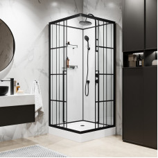 Душевая кабина Niagara Standart ST90/15QR/KL/BKT (90х90х225) низкий поддон(15см),черный,стекло прозрачное,3 места