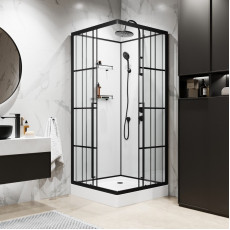 Душевая кабина Niagara Standart ST90/15QR/KL/BKT (90х90х225) низкий поддон(15см),черный,стекло прозрачное,3 места