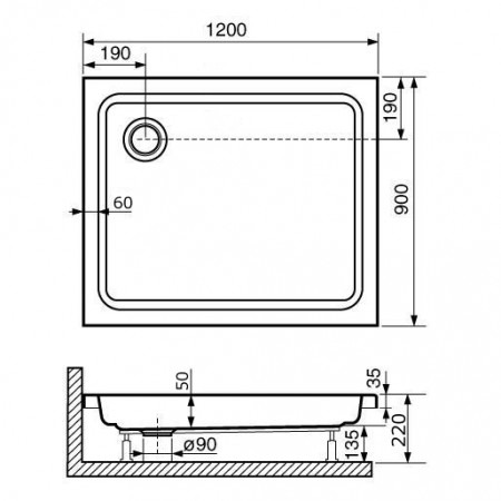 Душевой поддон прямоугольный RGW STYLE  900x1200