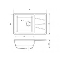 Мойка мраморная Granfest VERTEX GF-V-780L графит (780 х 500)