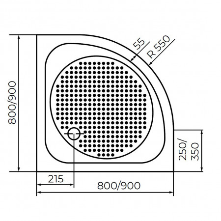 Душевой поддон полукруглый RGW LUX/TN-P  900x900