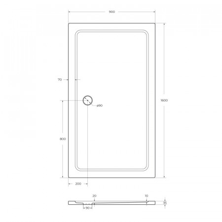 Поддон из SMC (Стекловолокно) 160х90 Cezares TRAY-M-AH-160/90-35-W без сифона Поддон из SMC (Стекловолокно) 160х90 Cezares TRAY-M-AH-160/90-35-W без сифона