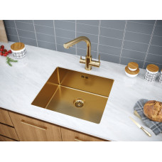 Мойка нерж. сталь NEXT 48 UNI, PM214844-BS, брашированное золото, 480х440мм, Paulmark (ст. 201) 1,2мм
