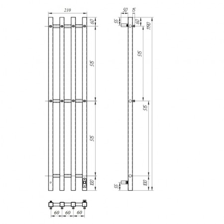 Полотенцесушитель ГЕРМЕС 4 квадратных перекладины PN13832W П3 180x1200 диммер справа, белый Полотенцесушитель ГЕРМЕС 4 квадратных перекладины PN13832W П3 180x1200 диммер справа, белый