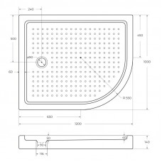 Поддон акриловый 120х100 левосторонний Cezares TRAY-A-RH-120/100-550-15-W-L с сифоном