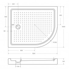 Поддон акриловый 120х100 левосторонний Cezares TRAY-A-RH-120/100-550-15-W-L с сифоном