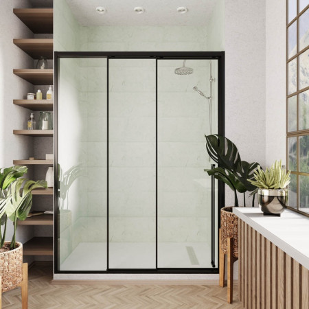 Душевая дверь Veconi Prato 300 B-L 1300x2000 черный матовый стекло прозрачное PR3/L-130-01-B-C4