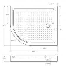 Поддон акриловый 120х100 правосторонний Cezares TRAY-A-RH-120/100-550-15-W-R с сифоном