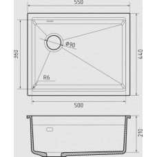 RIVELATO Мойка LINO 554-L 1-чаш 550*440 antracite арт.LN-554-L antracite