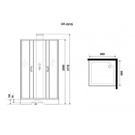 Душевая кабина Grossman Elegans GR251Q (90х90х217) дверь раздвижная,5 мест