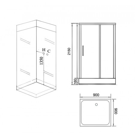 Душевая кабина Grossman Style GR261 (90x90x215) дверь распашная,5 мест