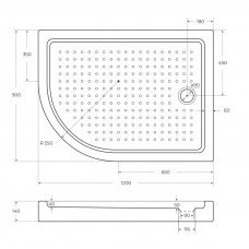 Поддон акриловый 120х90 правосторонний Cezares TRAY-A-RH-120/90-550-15-W-R с сифоном
