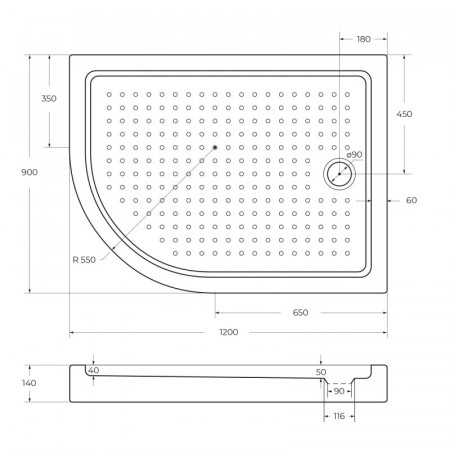 Поддон акриловый 120х90 правосторонний Cezares TRAY-A-RH-120/90-550-15-W-R с сифоном