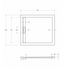 Поддон из искусственного мрамора 90х80 TRAY-AS-AH-90/80-30-W без сифона
