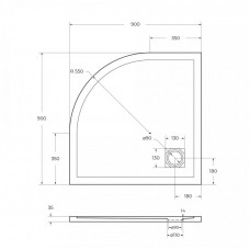 Поддон из искусственного мрамора Belbagno TRAY-MR-UNO-R-90-550-35-W-CR