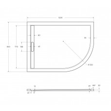 Поддон из искусственного мрамора 120х90 Cezares TRAY-AS-RH-120/90-550-30-W-L без сифона