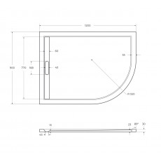 Поддон из искусственного мрамора 120х90 Cezares TRAY-AS-RH-120/90-550-30-W-L без сифона