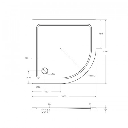 Поддон из SMC (стекловолокно) 100х100 Cezares TRAY-M-R-100-550-35-W без сифона Поддон из SMC (стекловолокно) 100х100 Cezares TRAY-M-R-100-550-35-W без сифона