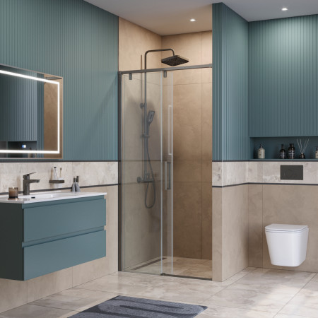 Душевая дверь шириной 110см BelBagno SOFT_CLOSE-1-BF-1-110-C-GM профиль оружейная сталь, стекло прозрачное