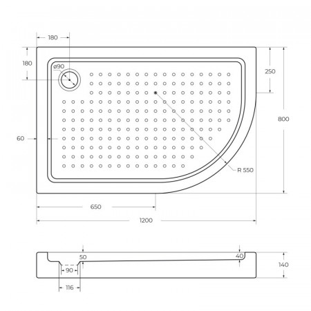 Поддон акриловый 120х80 левосторонний Cezares TRAY-A-RH-120/80-550-15-W-L с сифоном