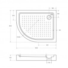 Поддон акриловый 100х80 правосторонний Cezares TRAY-A-RH-100/80-550-15-W-R с сифоном
