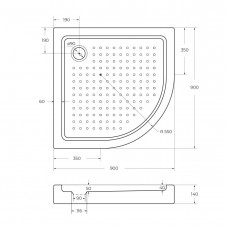 Акриловый поддон 90х90 Cezares TRAY-A-R-90-550-15-W-W0 без сифона