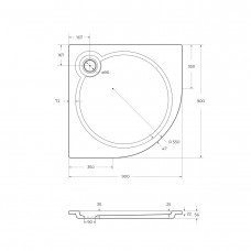 Душевой поддон из искусственного мрамора 90х90 Cezares TRAY-S-R-90-550-56-W без сифона