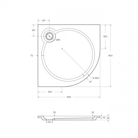 Душевой поддон из искусственного мрамора 90х90 Cezares TRAY-S-R-90-550-56-W без сифона