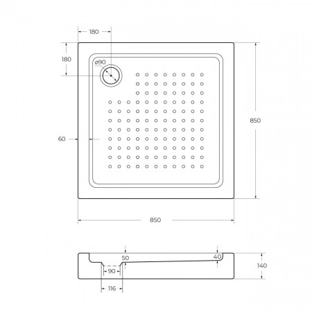 Акриловый поддон 85х85 Cezares TRAY-A-A-85-15-W с сифоном