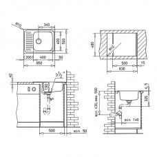 Мойка стальная CLASSIC 1B 1/2D Полированная 650 х 500 Teka