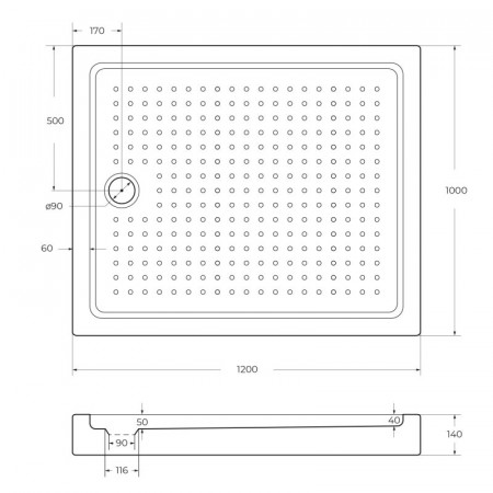 Поддон акриловый 120х100 Cezares TRAY-A-AH-120/100-15-W с сифоном