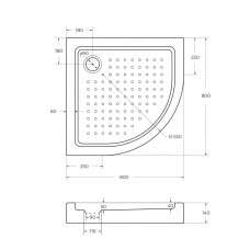 Акриловый поддон 80х80 Cezares TRAY-A-R-80-550-15-W с сифоном