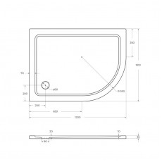 Поддон из SMC (стекловолокно) 120х90 левосторонний Cezares TRAY-M-RH-120/90-550-35-W-L без сифона