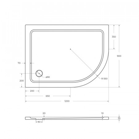Поддон из SMC (стекловолокно) 120х90 левосторонний Cezares TRAY-M-RH-120/90-550-35-W-L без сифона Поддон из SMC (стекловолокно) 120х90 левосторонний Cezares TRAY-M-RH-120/90-550-35-W-L без сифона