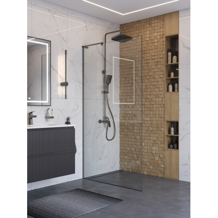 Душевая перегородка BelBagno UNO-L-1-TB-100-C-GM профиль оружейная сталь, стекло прозрачное