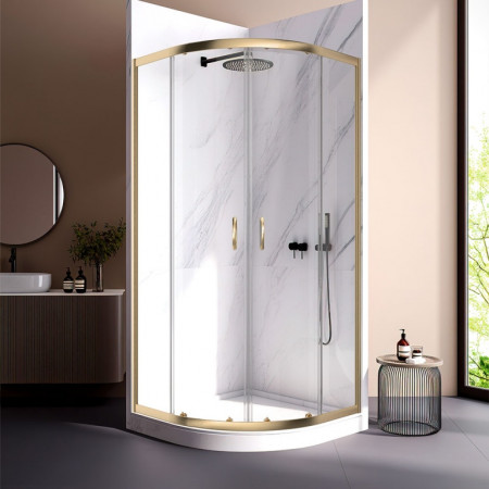 Душевой угол Veconi RV-202G 900x900x1900 брашированное золото прозрачное RV202G-90-01-C4