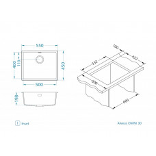 Мойка кварцевая для кухни ALVEUS OMNI 30 GRANITAL DEEP BLACK-G90  550x450x198 с сифоном 1145083