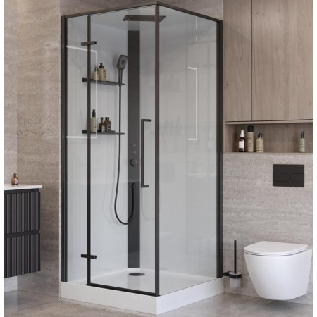 Душевая кабина BelBagno UNO-CAB-A-1-90-C-NERO-Bi-TOP-L, левосторонняя