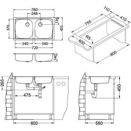 Мойка Alveus Basic 160 Nat-60 нерж сталь (780 х 435) Мойка Alveus Basic 160 Nat-60 нерж сталь (780 х 435)
