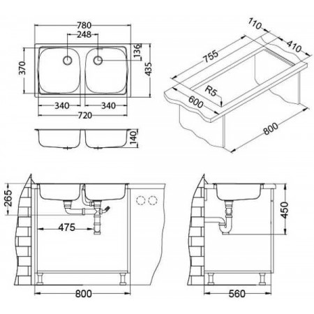 Мойка Alveus Basic 160 Lei-60 нерж сталь (780 х 435) Мойка Alveus Basic 160 Lei-60 нерж сталь (780 х 435)