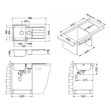 Мойка Alveus Line Maxim 10-Sat нерж сталь (980 х 500)